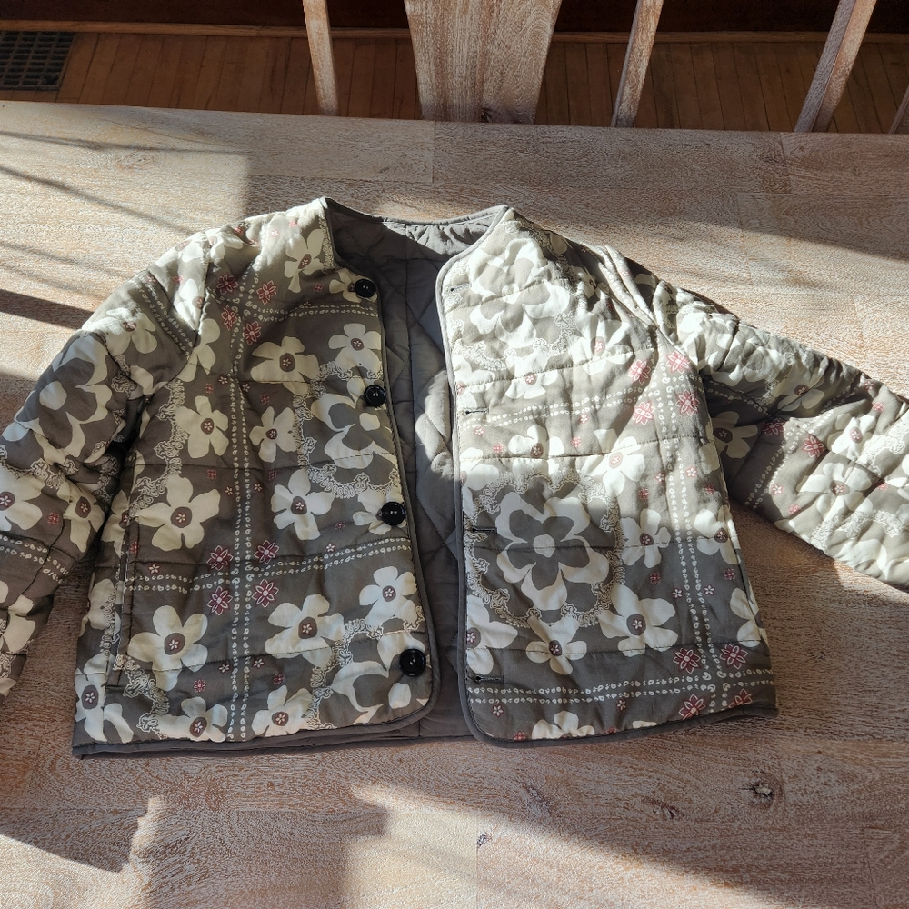 reversible green cotton floral jacket medium